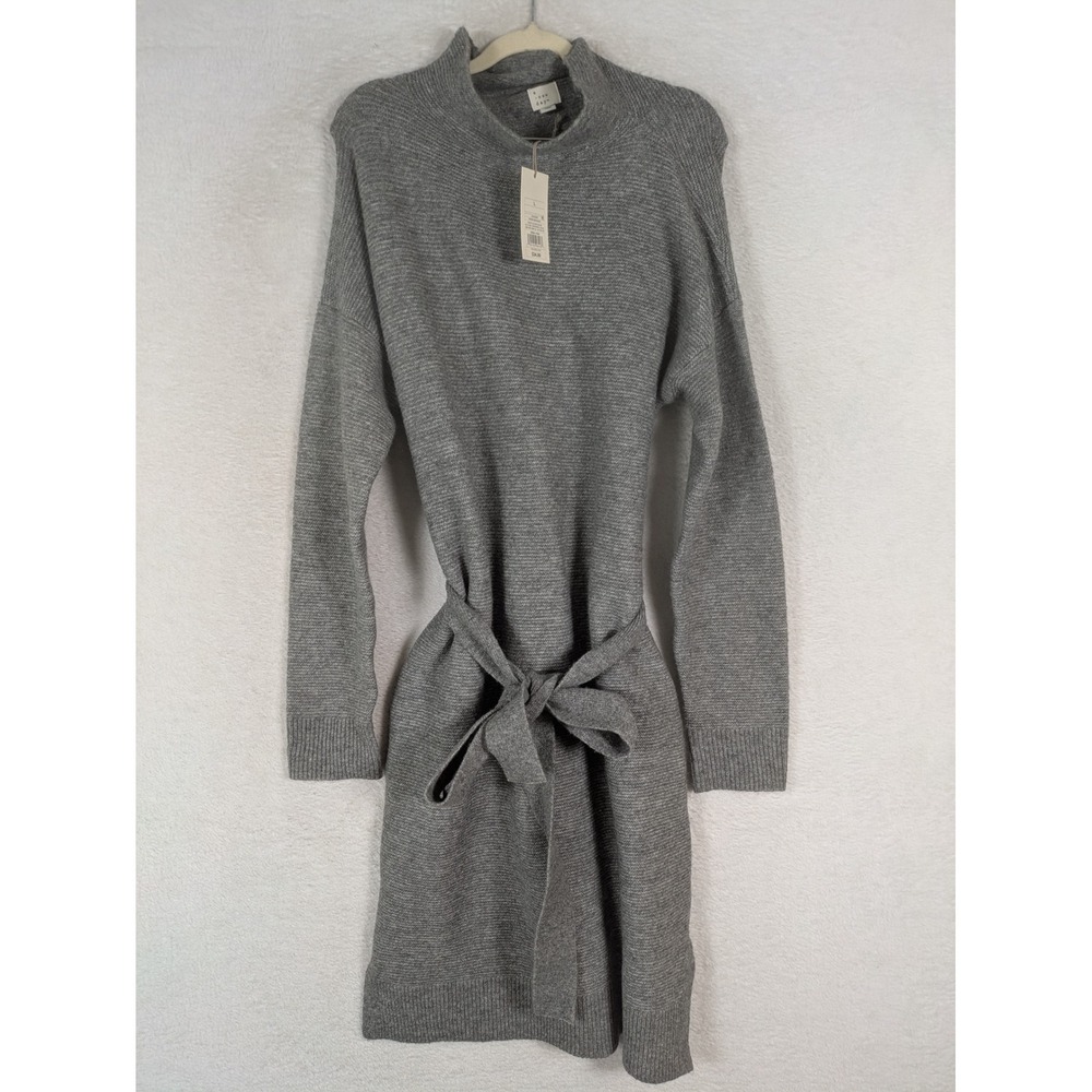 NEW A New Day Sweater Dress Women's L Heather Grey Mock Neck Belted Ribbed Knit